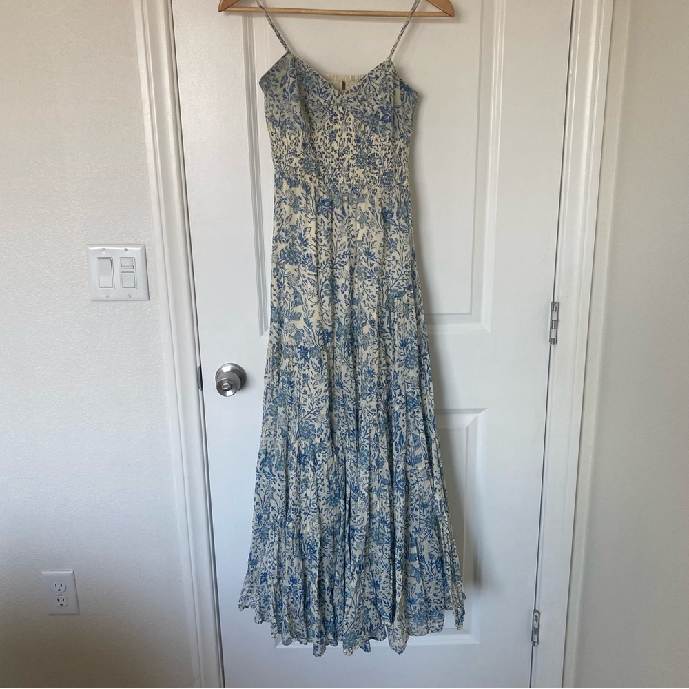 Free People Blue Tiered Maxi Sundress with Spaghetti Straps